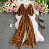 Polka Dot Romper Women V-Neck Puff Short Sleeve High Waist Jumpsuit Loose Wide Leg Playsuits 