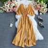 Polka Dot Romper Women V-Neck Puff Short Sleeve High Waist Jumpsuit Loose Wide Leg Playsuits 