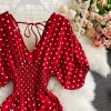 Polka Dot Romper Women V-Neck Puff Short Sleeve High Waist Jumpsuit Loose Wide Leg Playsuits 