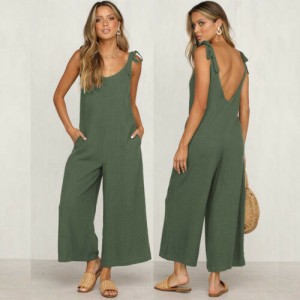 Women Rompers Clothes Loose Linen Jumpsuit Sleeveless Backless Trousers Overalls