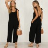 Women Rompers Clothes Loose Linen Jumpsuit Sleeveless Backless Trousers Overalls