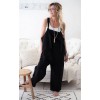 Women Loose Linen Solid Pockets Jumpsuit Overalls Wide Leg Cropped Pants 