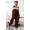 Women Loose Linen Solid Pockets Jumpsuit Overalls Wide Leg Cropped Pants 