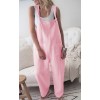 Women Loose Linen Solid Pockets Jumpsuit Overalls Wide Leg Cropped Pants 