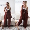 Women Loose Linen Solid Pockets Jumpsuit Overalls Wide Leg Cropped Pants 