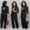 Womens New Jumpsuit Dot Button Up Self Belted Pockets Loose Rompers