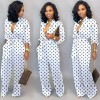 Womens New Jumpsuit Dot Button Up Self Belted Pockets Loose Rompers