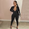 Womens Long Sleeve Deep V Rompers Jumpsuit Sport Suit Overalls Fitness Set