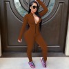 Womens Long Sleeve Deep V Rompers Jumpsuit Sport Suit Overalls Fitness Set