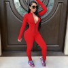 Womens Long Sleeve Deep V Rompers Jumpsuit Sport Suit Overalls Fitness Set