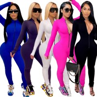 Womens Long Sleeve Deep V Rompers Jumpsuit Sport Suit Overalls Fitness Set