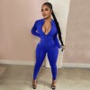 Womens Long Sleeve Deep V Rompers Jumpsuit Sport Suit Overalls Fitness Set