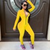 Womens Long Sleeve Deep V Rompers Jumpsuit Sport Suit Overalls Fitness Set