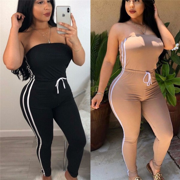  Women Off Shoulder Jumpsuits New Ladies Lace Up Solid Loose Elastic Bodysuits