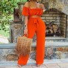 Women Off Shoulder Cut Out Jumpsuit Wide Leg Overalls Boho Jumpsuits