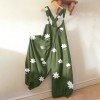 Woman Floral Print Jumpsuit O-Neck Daisy bodysuit Pocket Playsuit Long Jumpsuit 