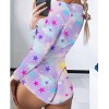 Women Bodysuit Long Sleeve Deep V Neck Stretch Crop Short Romper Jumpsuit Overalls