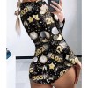 Women Bodysuit Long Sleeve Deep V Neck Stretch Crop Short Romper Jumpsuit Overalls