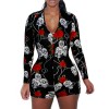 Sexy Bodysuit Women Floral Long Sleeve Bandage Bodysuit Romper Leotard Sleepwear