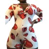 Sexy Bodysuit Women Floral Long Sleeve Bandage Bodysuit Romper Leotard Sleepwear