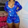 Sexy Bodysuit Women Floral Long Sleeve Bandage Bodysuit Romper Leotard Sleepwear