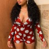 Sexy Bodysuit Women Floral Long Sleeve Bandage Bodysuit Romper Leotard Sleepwear