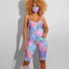 Tie Dyeing Print Backless Jumpsuit New Women Sleeveless Strap Playsuit Shorts