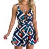 Women Summer Print Jumpsuit Loose V-neck Beach Rompers Sleeveless Bodycon Shorts