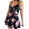 Women Summer Print Jumpsuit Loose V-neck Beach Rompers Sleeveless Bodycon Shorts