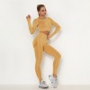 Seamless Women Sport Set Long Sleeve Top High Waist Belly Control Leggings Clothes 