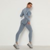 Seamless Women Sport Set Long Sleeve Top High Waist Belly Control Leggings Clothes 