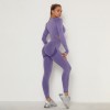 Seamless Women Sport Set Long Sleeve Top High Waist Belly Control Leggings Clothes 