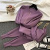 Women Zipper Knitted Cardigans Sweaters + Pants Sets + Vest Jumpers Trousers 2 PCS Outfit