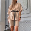 Solid Outfits Women's Two Piece Suit Belt Loose Sports Tracksuits Leisure Bicycle Suit 