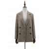 Office Notched Collar Plaid Women Blazer Double Breasted Jacket Casual Pockets Suits Coat