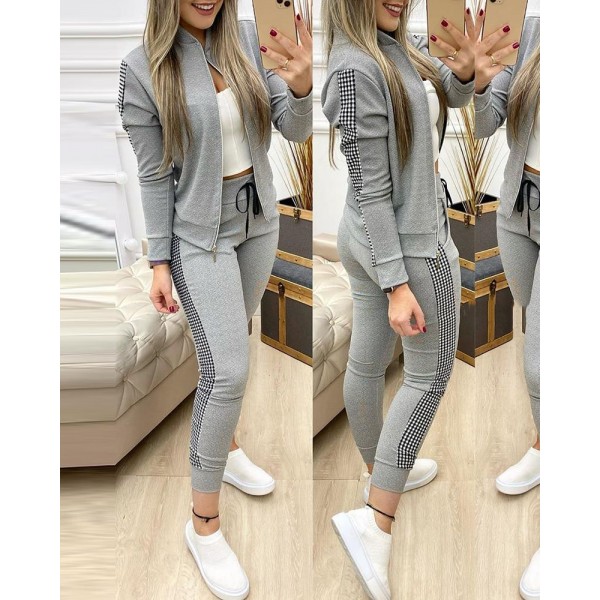 Two Piece Set Outfits Women Tracksuit Zipper Top Pants Casual Sport Suit 2 Piece Set