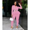 New Women Tracksuit Full Sleeve Ruffles Blazers Pants Two Piece Set Office Lady Outfits 