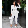 New Women Tracksuit Full Sleeve Ruffles Blazers Pants Two Piece Set Office Lady Outfits 