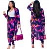 Women Print Long Sleeve Cardigan Pants Long Cardigan Pants 2 Piece Set Suits