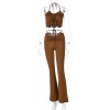 Y2K Streetwear Bandage Drawstring Halter Top High Waist Flare Pants 2 Piece Set