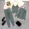 Knitted Women Solid Vest Long Sleeve Zipper Cardigans Elastic Waist Pants 3pcs Sets Tracksuits 