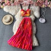 Bohemian 2pcs Set Women Floral Printed Short Strapless Tops High Waist Long Skirt 