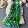 Bohemian 2pcs Set Women Floral Printed Short Strapless Tops High Waist Long Skirt 