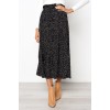 Dots Floral Print Pleated Midi Skirt Women Elastic High Waist Side Pockets Skirts 