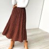 Dots Floral Print Pleated Midi Skirt Women Elastic High Waist Side Pockets Skirts 