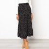 Dots Floral Print Pleated Midi Skirt Women Elastic High Waist Side Pockets Skirts 
