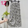 Womens New Vintage Print Chiffon Pleated Skirt Elastic High Waist Skirt Women Clothes 