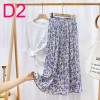 Womens New Vintage Print Chiffon Pleated Skirt Elastic High Waist Skirt Women Clothes 