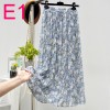 Womens New Vintage Print Chiffon Pleated Skirt Elastic High Waist Skirt Women Clothes 