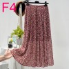 Womens New Vintage Print Chiffon Pleated Skirt Elastic High Waist Skirt Women Clothes 